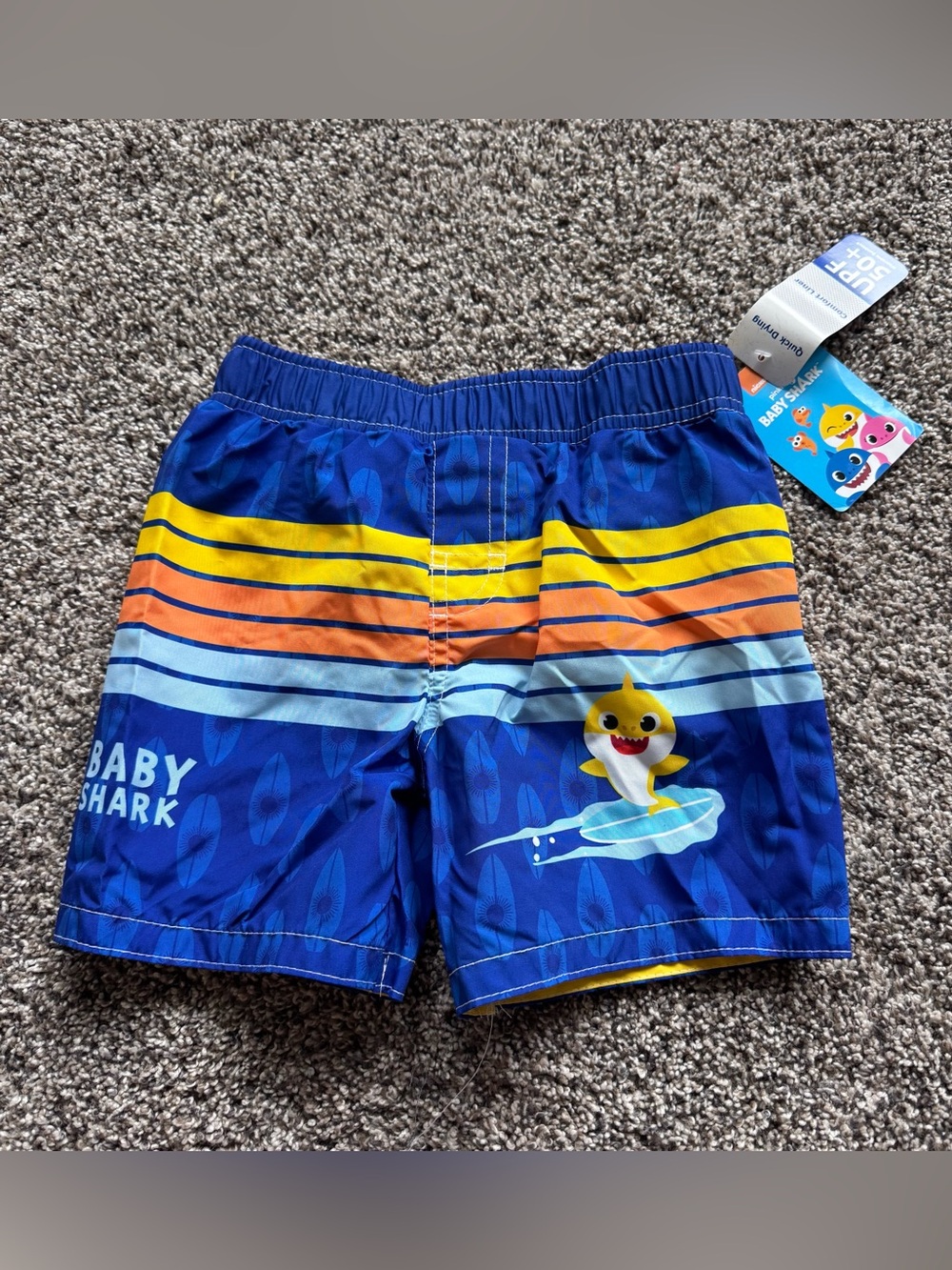 NEW Nickelodeon Baby Shark Blue Orange Yellow Striped Swim Trunks